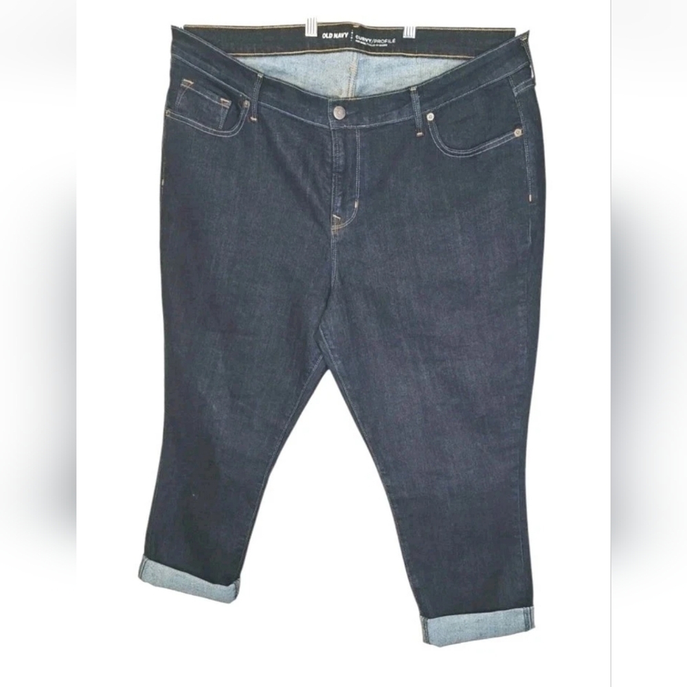 Old Navy Mid Rise Curvy Jeans Woman Plus Size 18W Dark Blue Denim Cuffed Hem New